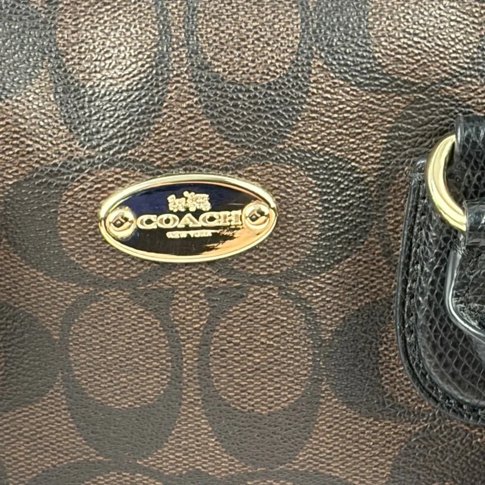 Coach Signature Brown Black Satchel Crossbody Bag Matching Wallet Gold Hardware